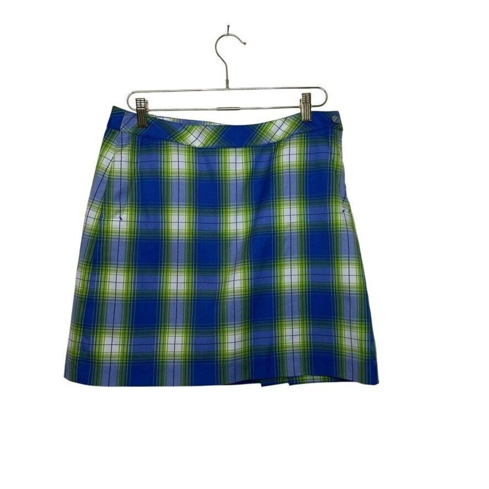 EP Pro Golf Skort Women's 10 Blue Plaid Pocket Back Pleat Activewear Pickleball